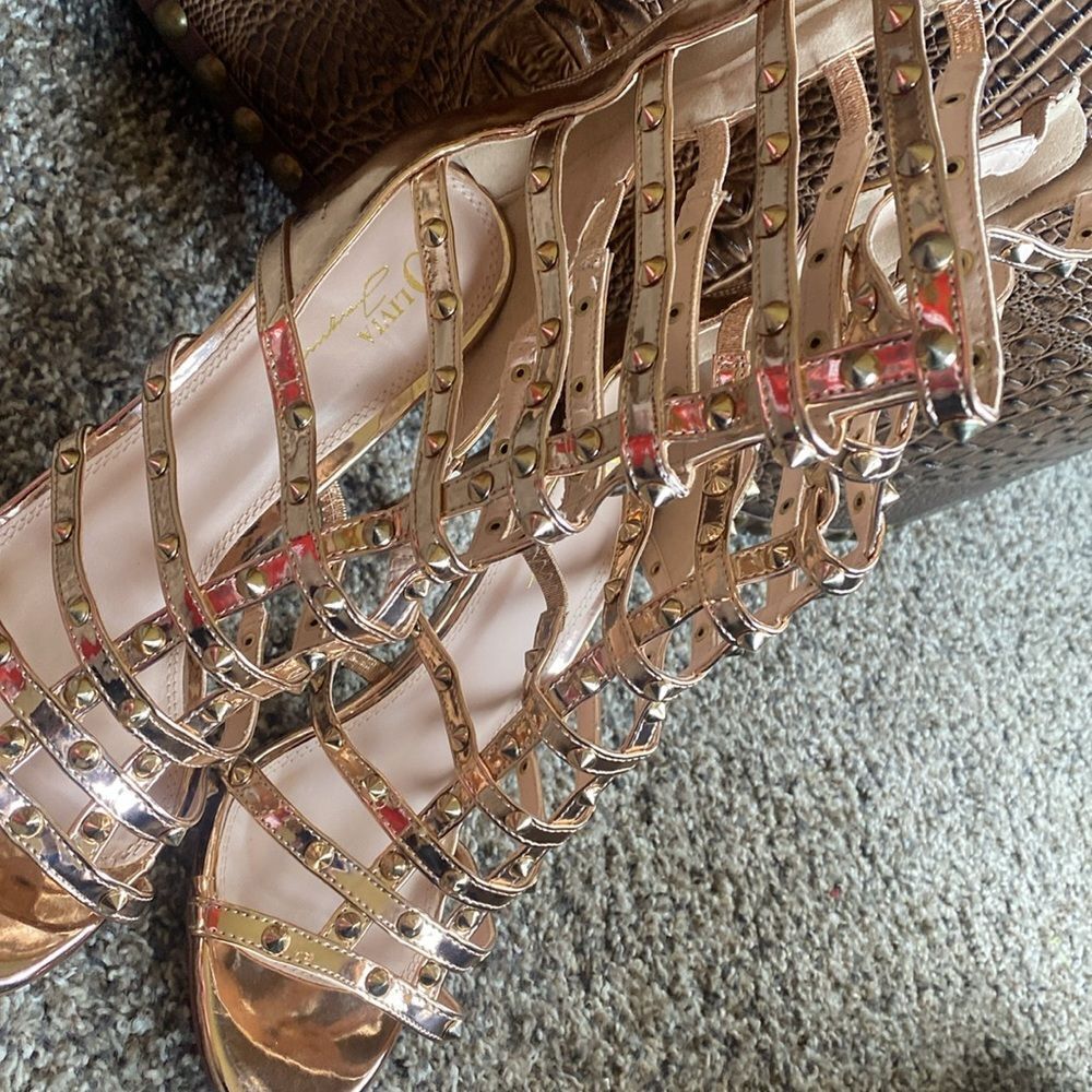Copper Gladiator sandal Heeled Boots shiny & Fancy size 11 - Picture 3 of 8
